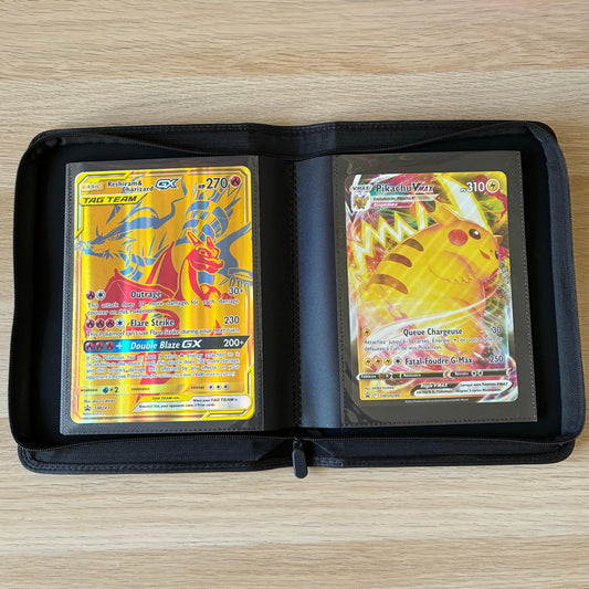 Classeur binder premium en simili cuir pour cartes Jumbo, ouverture zip, capacité 40 cartes Pokémon