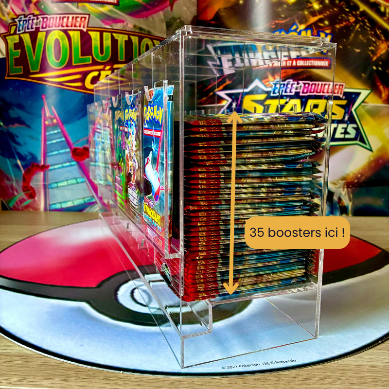 Distributeur de boosters Pokémon en acrylique transparent, version 6 cheminées, idéal pour exposer des packs de collection pour streamer